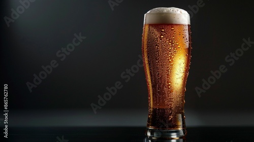 A Glass of Cold Beer With Condensation on a Black Background