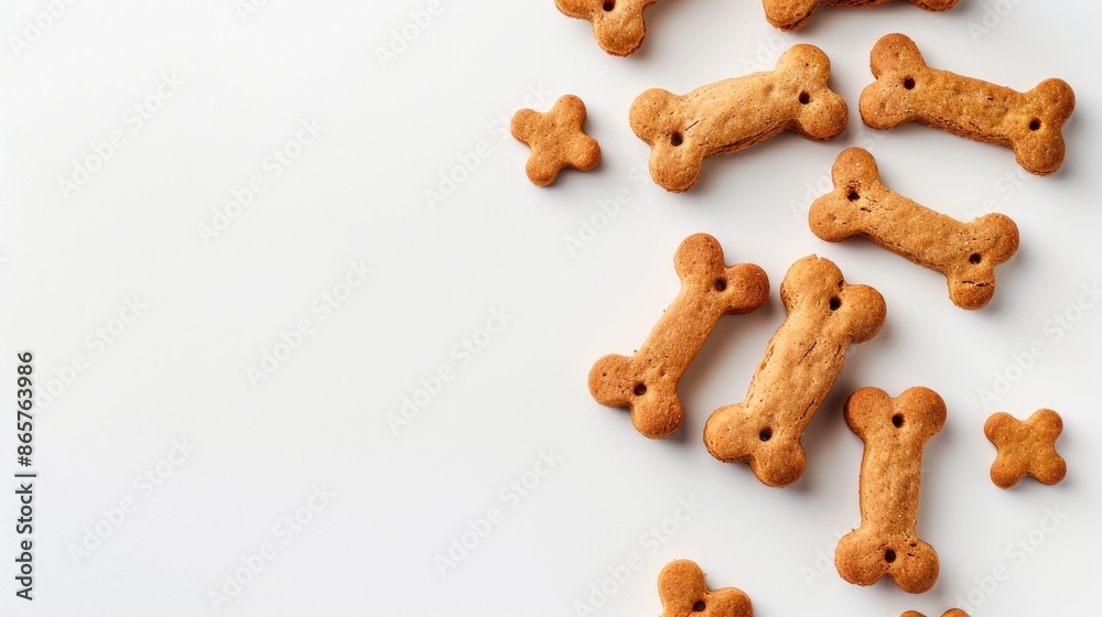 Dog biscuit bones arranged on white background with copy space Dog biscuit bones arranged on white background with copy space