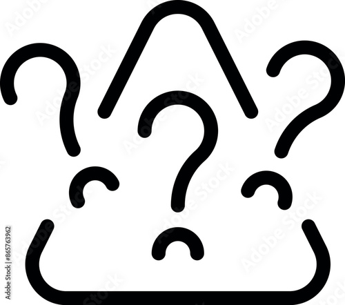 Many question marks are floating above a triangle shape, representing a brainstorming session for finding new ideas