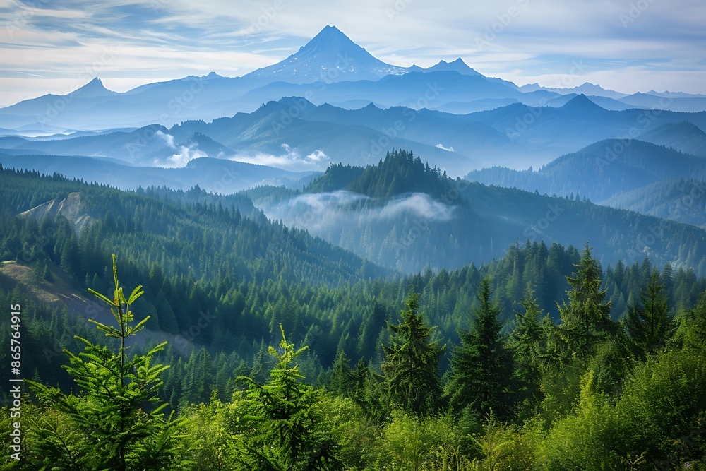 Picturesque landscape of the Cascade Range in the Pacific Northwest showcasing volcanic peaks and lush forests photographed with vibrant and realistic techniques Picturesque landscape of the Cascade Range in the Pacific Northwest showcasing volcanic peaks and lush forests photographed with vibrant and realistic techniques