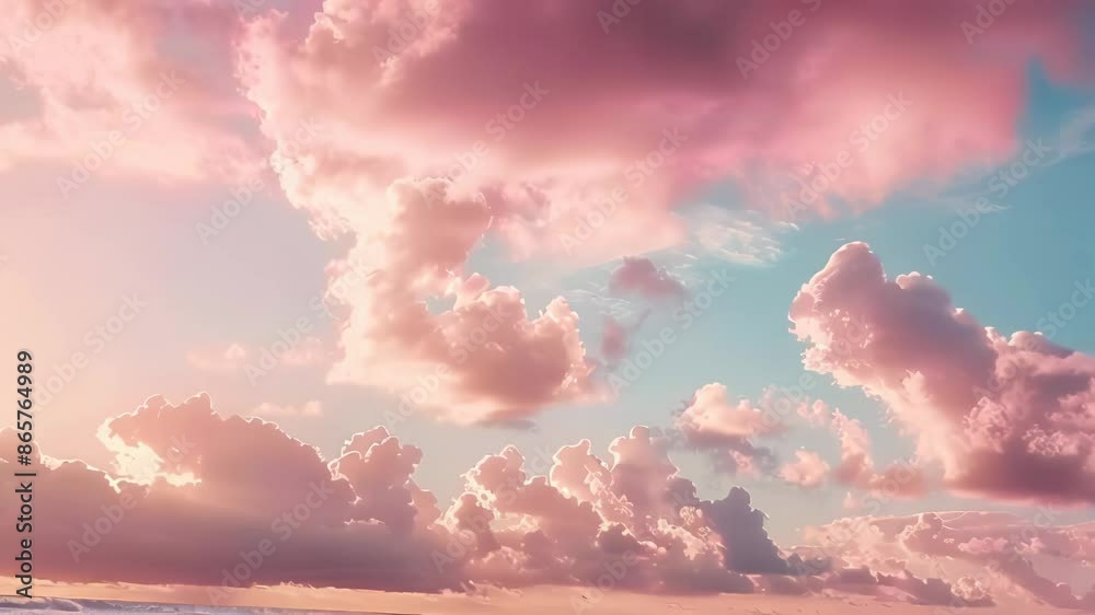 Dreamy Pink Sky With Fluffy Clouds