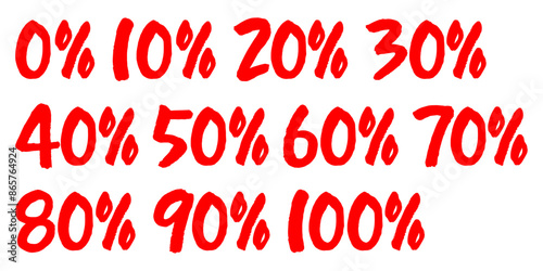0, 10, 20, 30, 40, 50, 60, 70, 80, 90, 100% 할인 숫자 디자인 세트