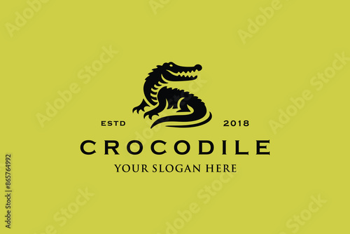 logo design crocodile silhouette premium vector template