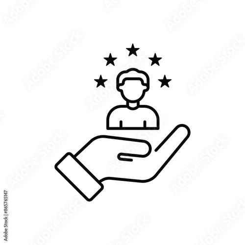 customer care icon with thin line hands. simple linear trend human resource logotype graphic stroke design. concept of individual people choice or good feedback and narrow control or search talent