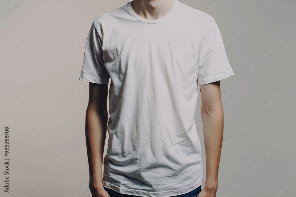 A man is wearing a plain blank white t-shirt with half sleeves A man is wearing a plain blank white t-shirt with half sleeves
