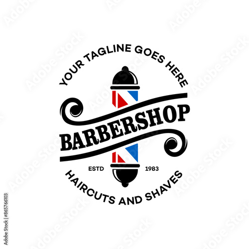 Barbershop logo vintage classic style, salon fashion haircut pomade badge icon simple minimalist modern,