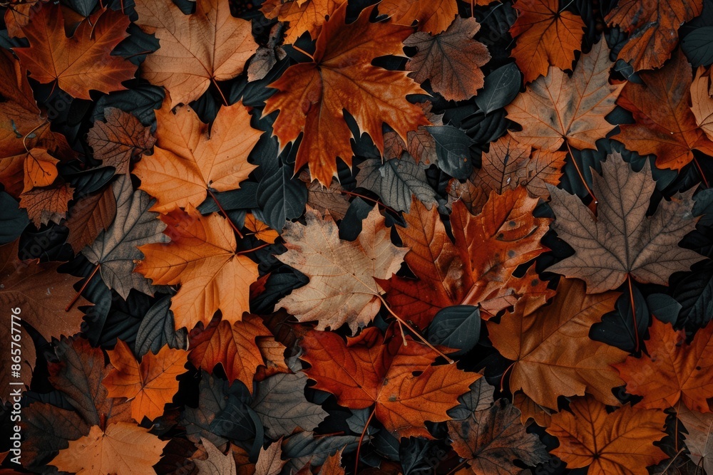 Fototapeta premium Bakground made of autumn brown and orange leaves