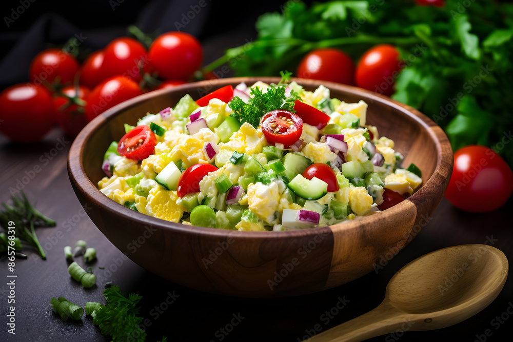 Freshly Prepared Egg Salad: A Delicious, Healthy Delight Packed with Colorful Vegetables Freshly Prepared Egg Salad: A Delicious, Healthy Delight Packed with Colorful Vegetables