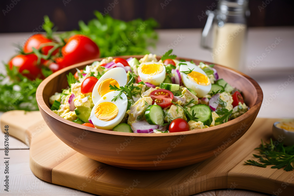 Freshly Prepared Egg Salad: A Delicious, Healthy Delight Packed with Colorful Vegetables Freshly Prepared Egg Salad: A Delicious, Healthy Delight Packed with Colorful Vegetables