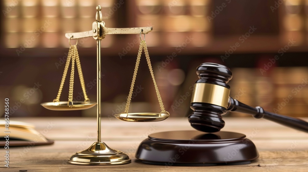 裁判所の法廷に置かれた天秤と木槌
裁判所の法廷に置かれた天秤と木槌