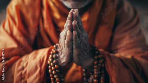 祈りを捧げる僧侶、手を合わせた姿
 photo