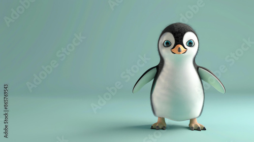 3D illustration of a cute penguin with black and white feathers. © Nijat