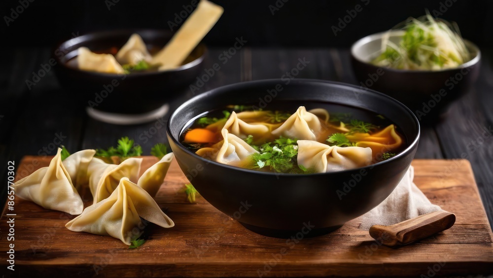 Essence of Asian Cuisine, Harmonious Flavors on a Rustic Wood Table Essence of Asian Cuisine, Harmonious Flavors on a Rustic Wood Table