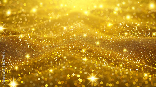 A gold background with many small gold circles. The circles are scattered all over the background, creating a sense of movement and energy. The scene is bright and cheerful, with the gold color