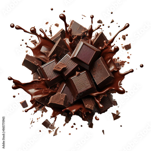 A splash of chocolate with chocolate and milk chocolate on a transparent background 