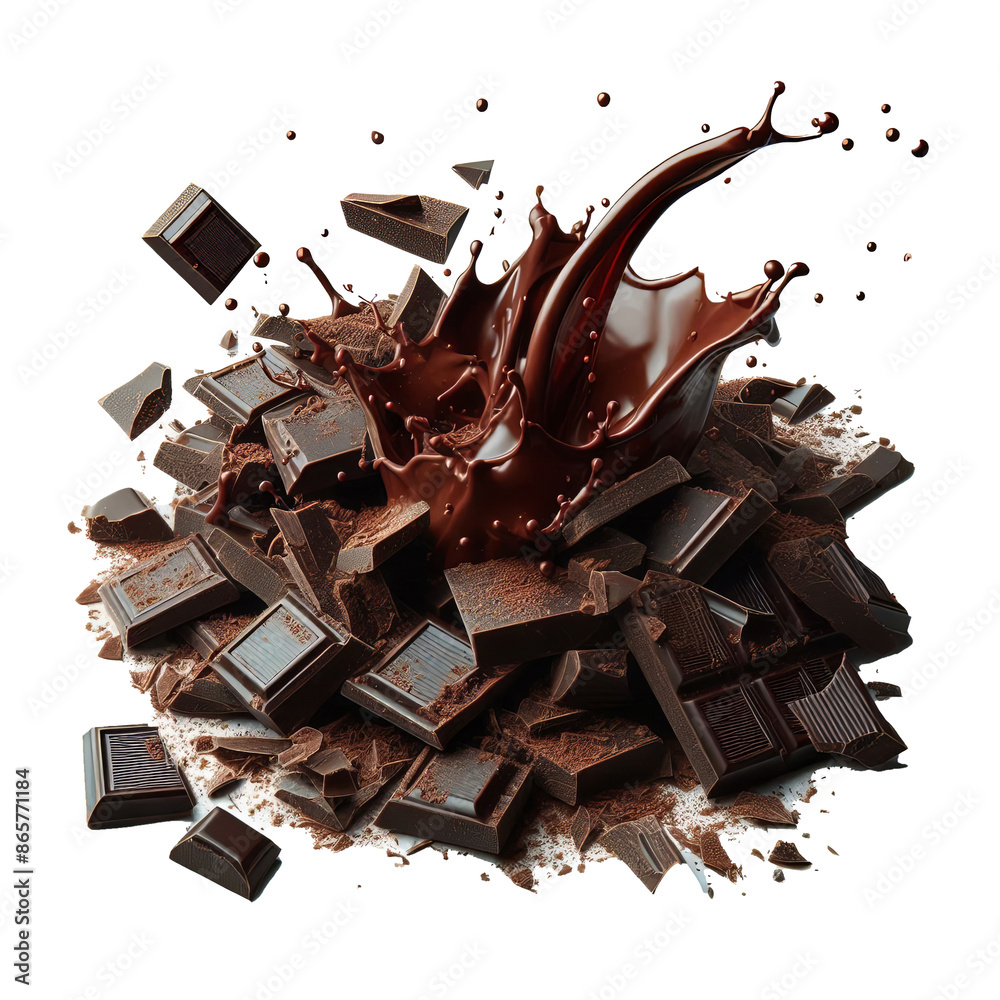 Fototapeta premium A splash of chocolate with chocolate and milk chocolate on a transparent background 