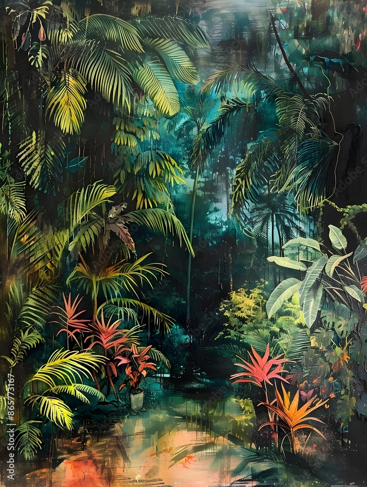 Lush and Vibrant Tropical Rainforest Landscape with Diverse Vegetation Lush and Vibrant Tropical Rainforest Landscape with Diverse Vegetation
