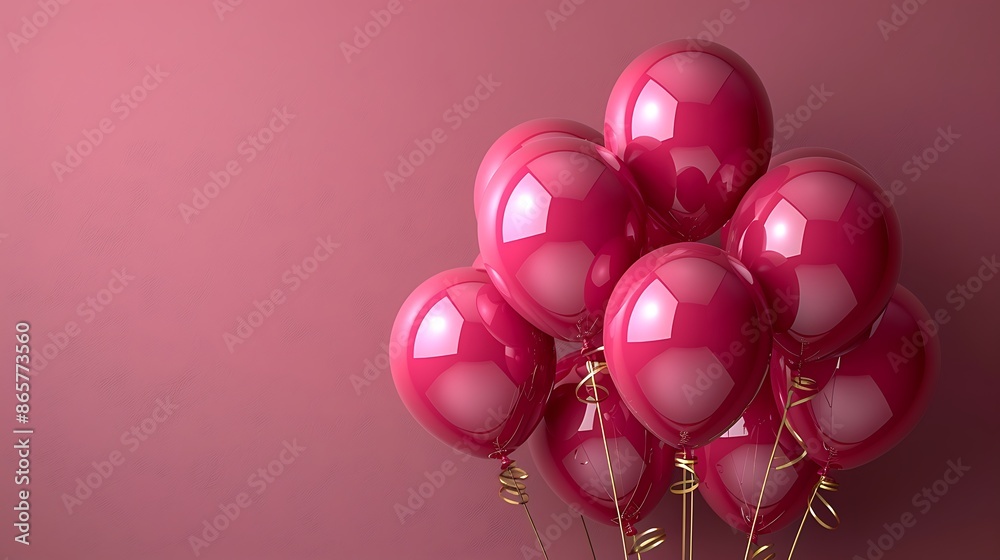 Pastel pink background with pink gold foil balloons, offering copy space for personalized messages 