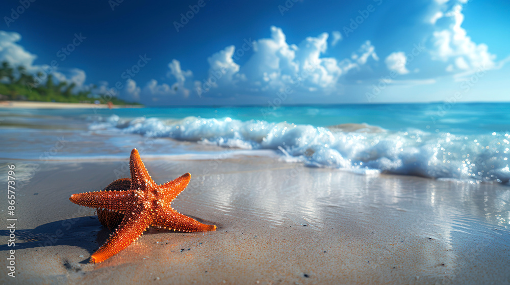 a closeup starfish in the beach near coconut a closeup starfish in the beach near coconut