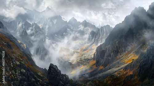 Majestic landscape of the Tatra Mountains in Poland and Slovakia featuring rugged peaks and scenic valleys