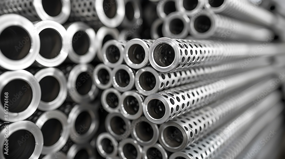 Stacked steel pipes in a warehouse, illustrating logistical readiness for distribution Stacked steel pipes in a warehouse, illustrating logistical readiness for distribution