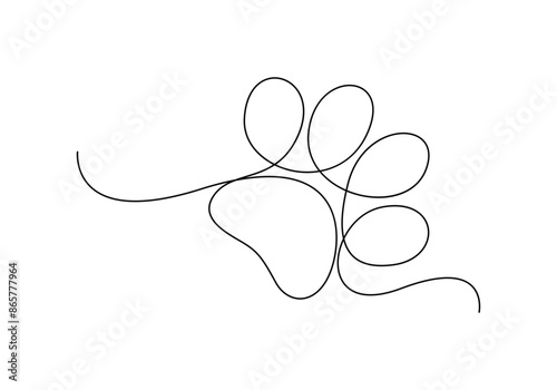 Continuous one line drawing of cat footprint for international cat day . Isolated on white background vector illustration 