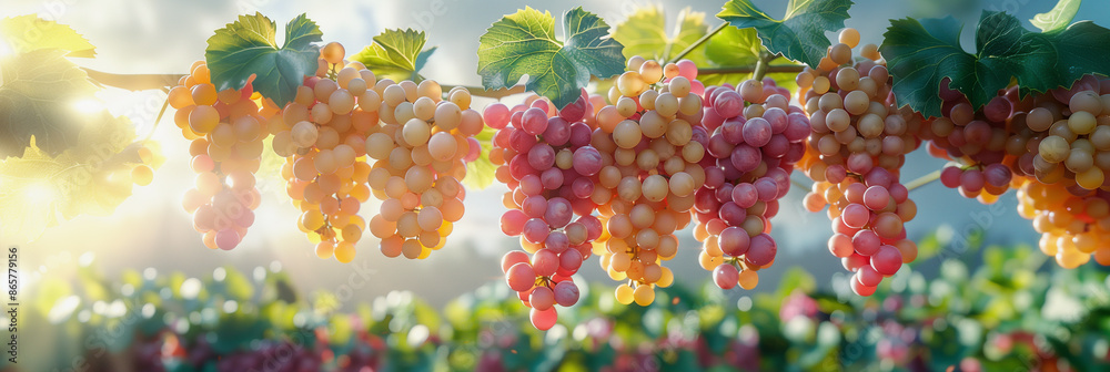 Photo of Hanging Grapes in the Vineyard at Sunset Photo of Hanging Grapes in the Vineyard at Sunset