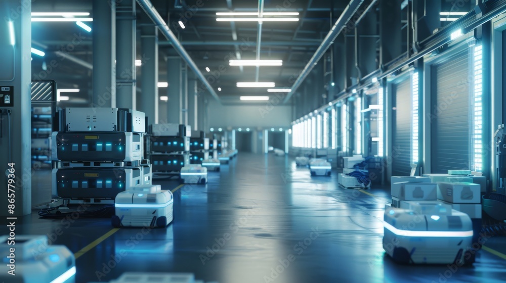 Modern Robotics Warehouse with Automated Guided Vehicles - Generative AI
