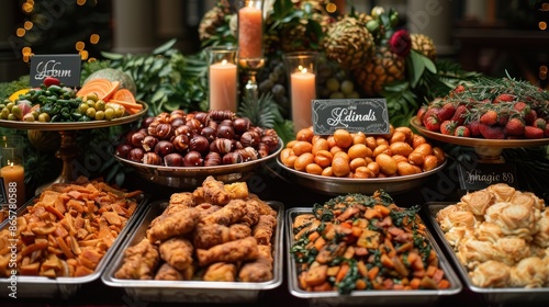 A sophisticated food catering display with assorted dishes and fresh vegetables providing a variety of options