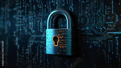 Wallpaper Mural A silver padlock with a glowing keyhole is in front of a blue circuit board. Torontodigital.ca