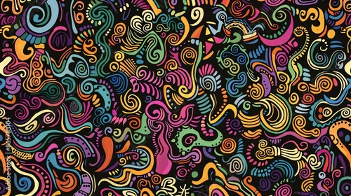 Abstract colorful swirl pattern with vibrant colors and a black background.