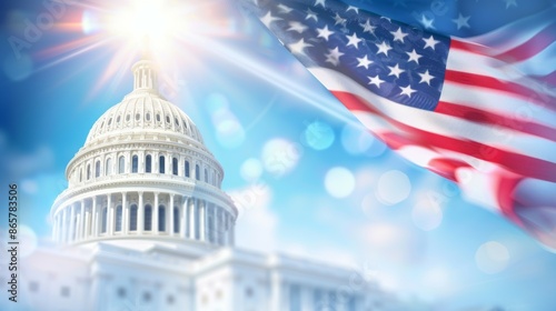 A white building with a dome, 4th July Independence Day USA concept