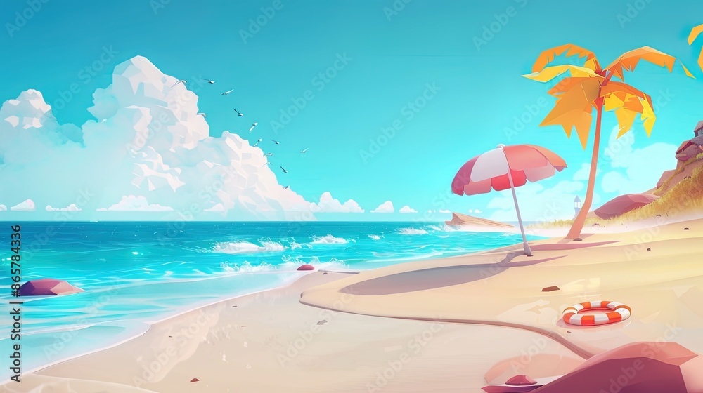 colorful beach in summer, 3d illustration colorful beach in summer, 3d illustration