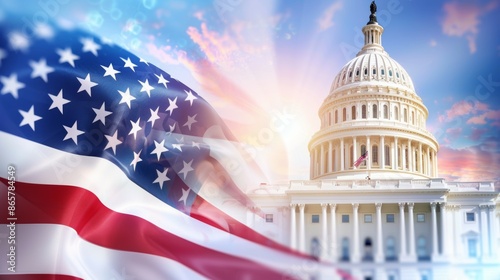 Wallpaper Mural The United States Capitol building and the American flag, 4th July Independence Day USA concept Torontodigital.ca