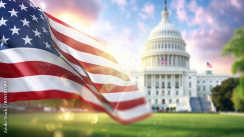 Wallpaper Mural A large American flag is flying in front of the United States Capitol building, 4th July Independence Day USA concept Torontodigital.ca