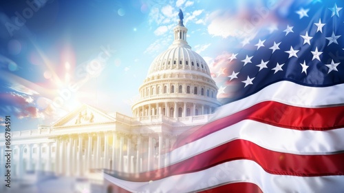 Wallpaper Mural A red, white, and blue American flag with the United States Capitol building in the background Torontodigital.ca