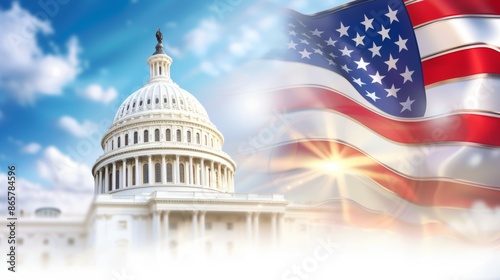 A white building with a dome, 4th July Independence Day USA concept