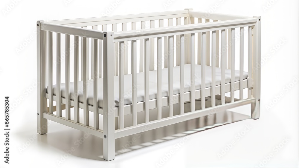 White wooden baby crib isolated on white background White wooden baby crib isolated on white background
