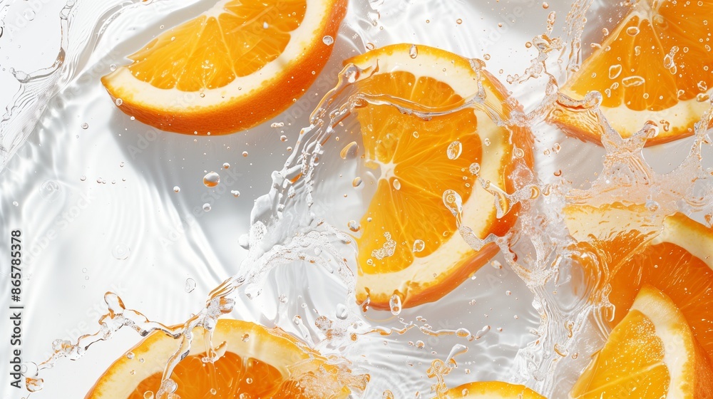Refreshing Citrus Splash: Juicy Orange Slices in Water Refreshing Citrus Splash: Juicy Orange Slices in Water