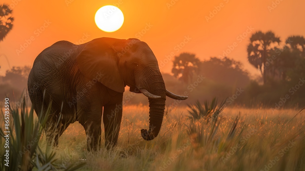 Naklejka premium elephant and sunset. 