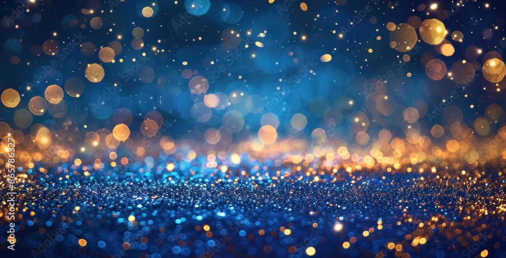 Naklejka premium Blue and gold Abstract background and bokeh on New Year's Eve