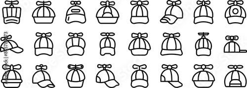 Cap propeller icons set. Set of various helicopter hat icons representing different designs and views, perfect for any project related to headwear, fashion, or playful accessories