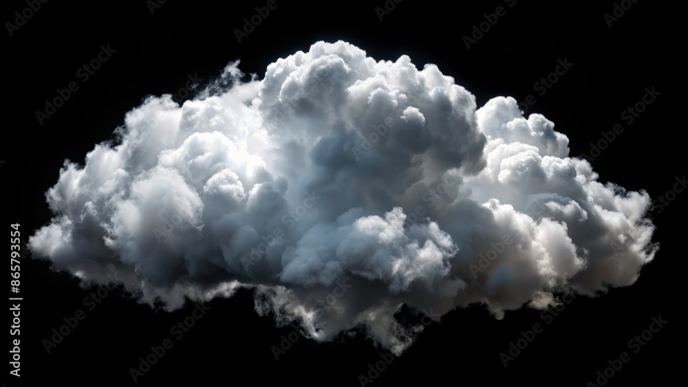 Dramatic isolated white cloud floats majestically against a rich black ...
