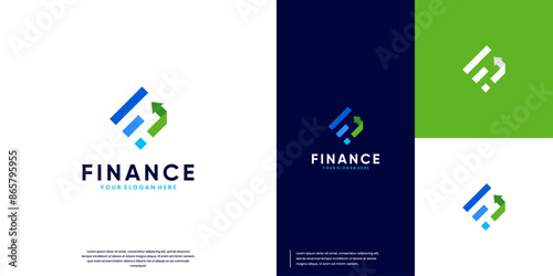 letter F with economic growth concept, arrow, logo design vector.