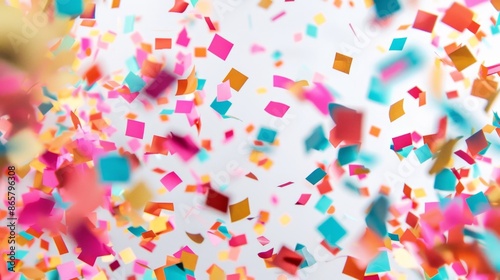 A collection of colorful confetti, against a white background.