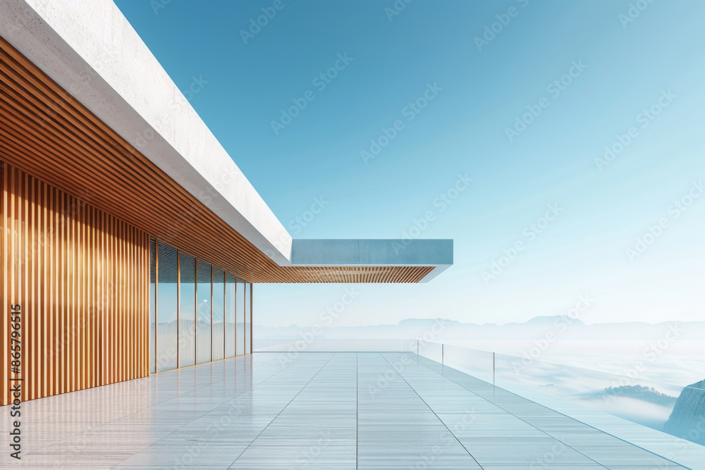 White Building on a blue sky backdrop.Modern concrete architecture.
White Building on a blue sky backdrop.Modern concrete architecture.