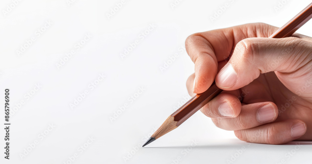 Man's hand captured in a close-up, holding a pencil against a white background. The image highlights the fine details and textures of the hand, showcasing a natural, everyday gesture. Man's hand captured in a close-up, holding a pencil against a white background. The image highlights the fine details and textures of the hand, showcasing a natural, everyday gesture.