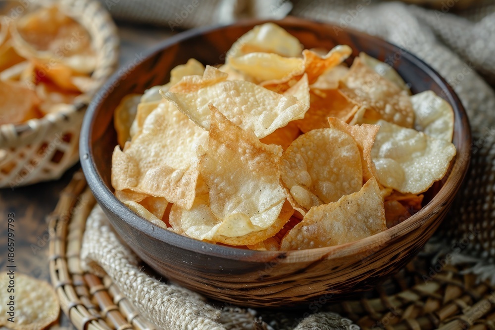 Indonesian snack made from cassava served in a bowl Indonesian snack made from cassava served in a bowl