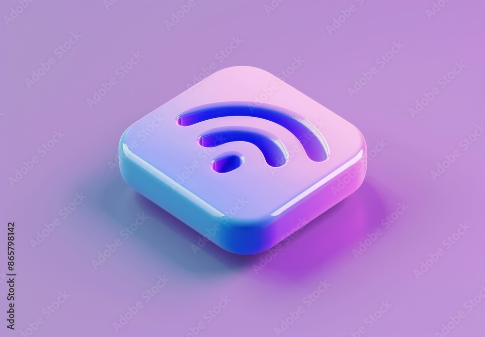 Futuristic Wireless Connection Concept 3D Wifi Symbol on Vibrant Purple and Blue Background Futuristic Wireless Connection Concept 3D Wifi Symbol on Vibrant Purple and Blue Background