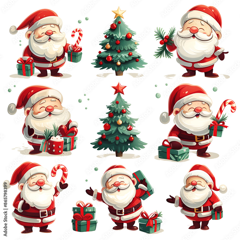 set of santa claus and christmas on white set of santa claus and christmas on white